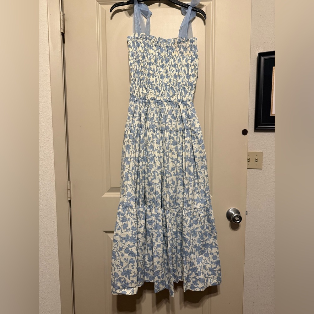 Baby Blue Floral Cotton Maxi Dress - Picture 3 of 6